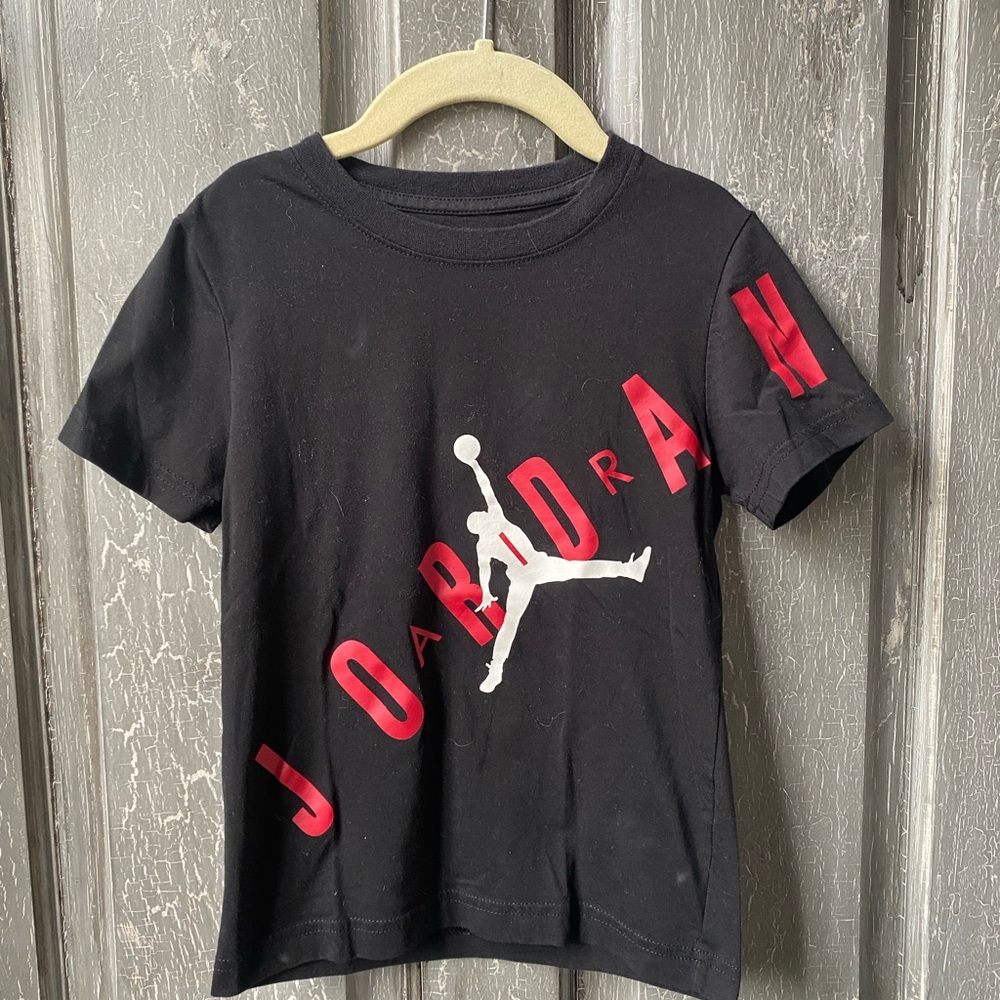 Jordan Black and Red Short Sleeve Tee with Jumpman Logo